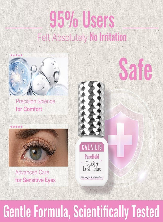 CALAILIS Lash Cluster Glue Sensitive Open Eyes Cluster Lash Glue Strong Hold Long Lasting 4+ Weeks Eyelash Extension Adhesive Waterproof & No Irritation for Professional (5ml) - Image 3